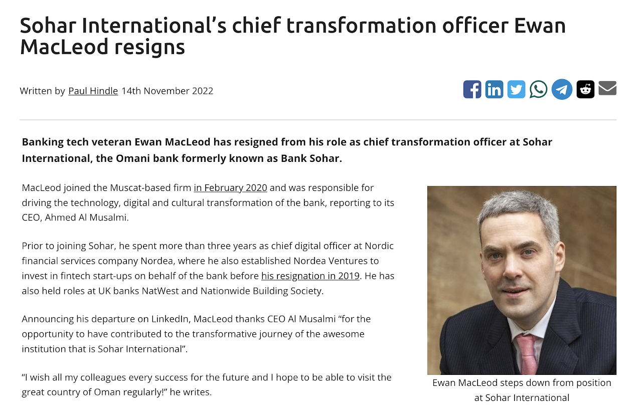 Article about Sohar International's chief transformation officer Ewan MacLeod resigns